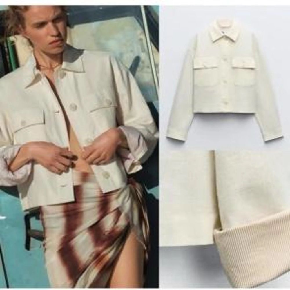 Zara Buttercup Yellow Cropped Boxy Linen Blend Jacket Large